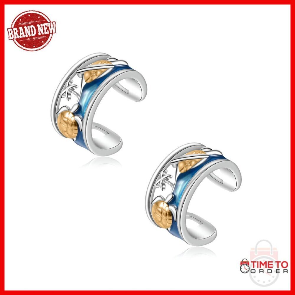 Sterling Silver Turtle Clip Ear Cuffs Hypoallergenic Adjustable No Piercing